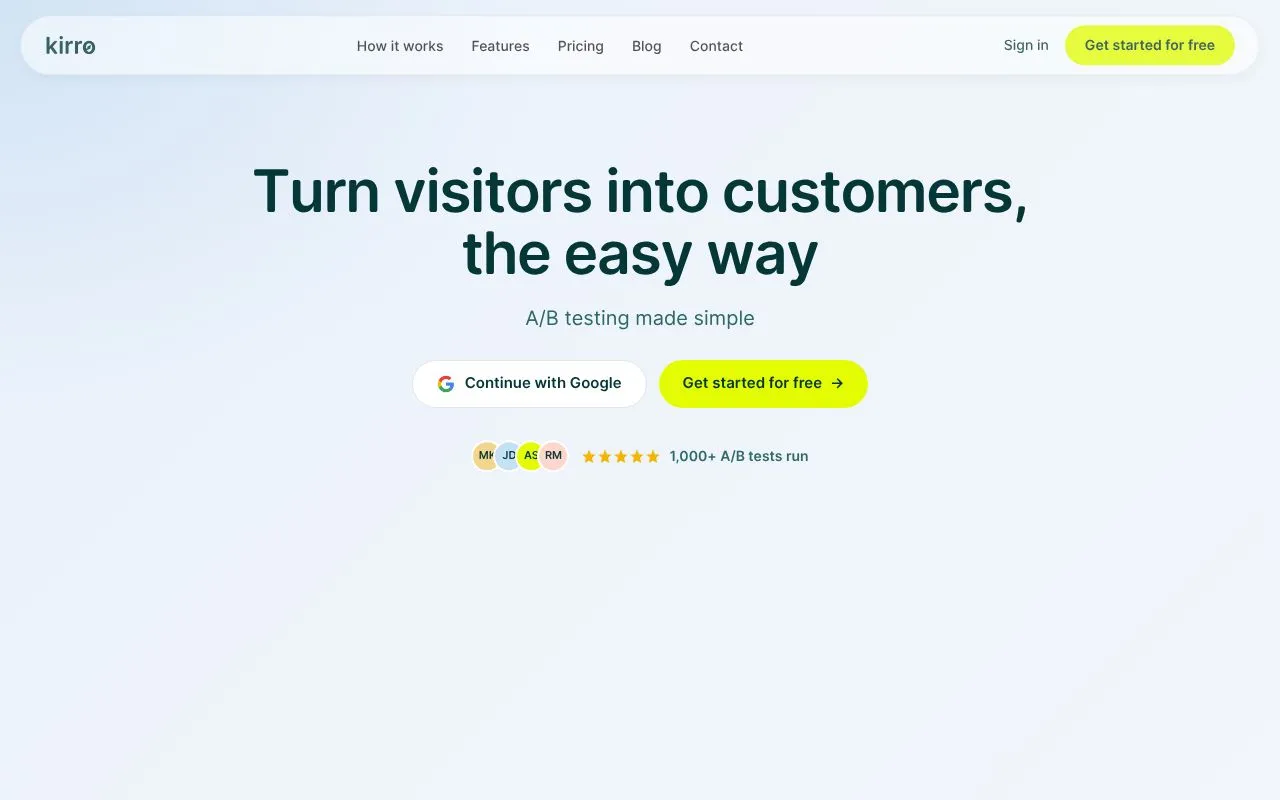Kirro homepage screenshot