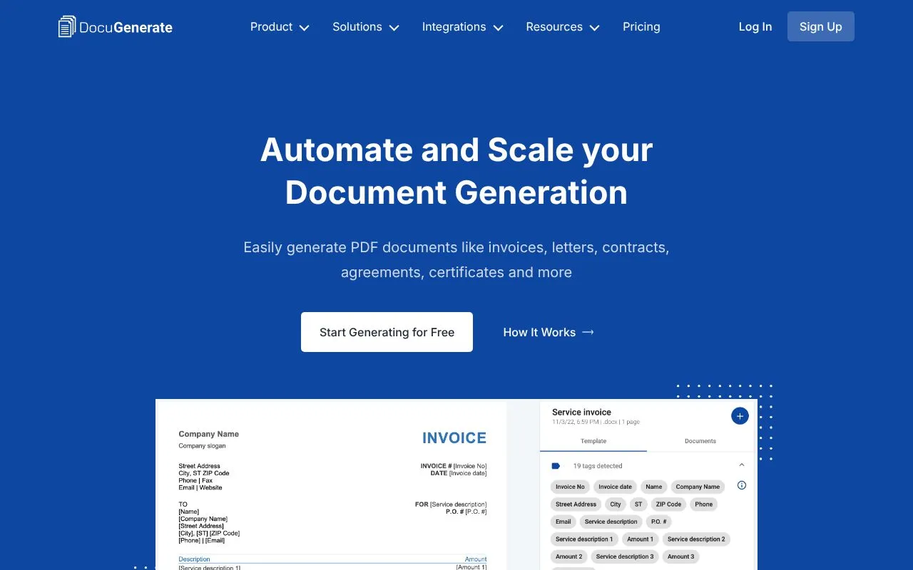 DocuGenerate homepage screenshot