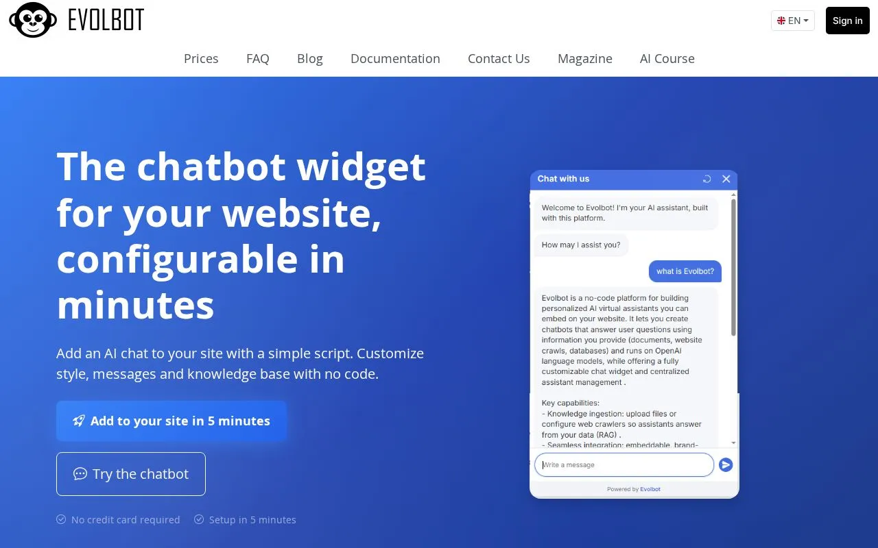 Evolbot homepage screenshot