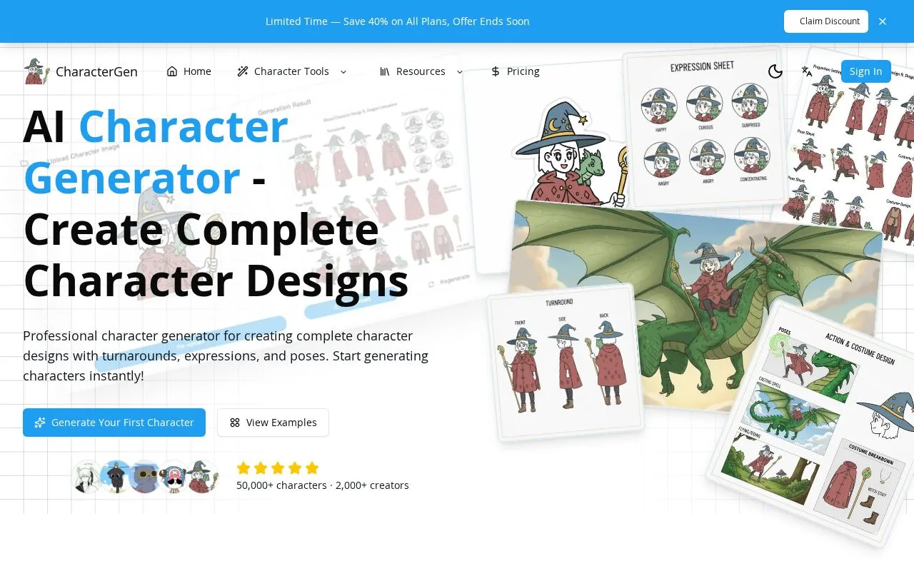 CharacterGen homepage screenshot