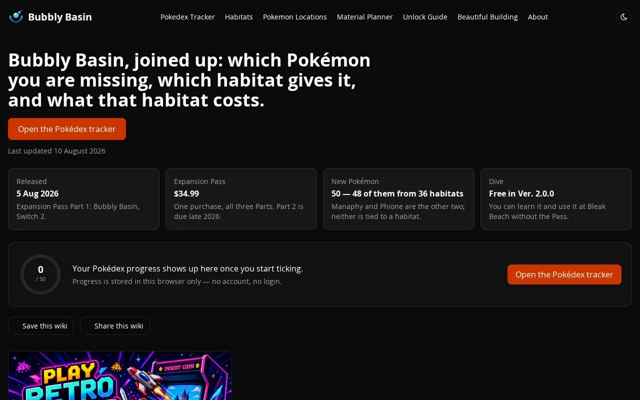 Bubbly Basin homepage screenshot