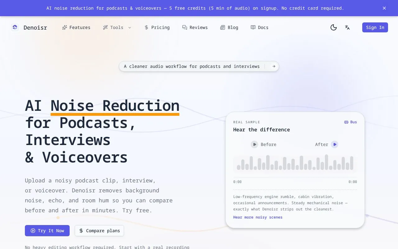Denoisr homepage screenshot