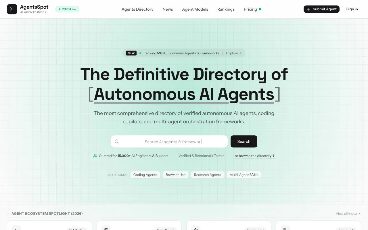 AgentsSpot homepage screenshot