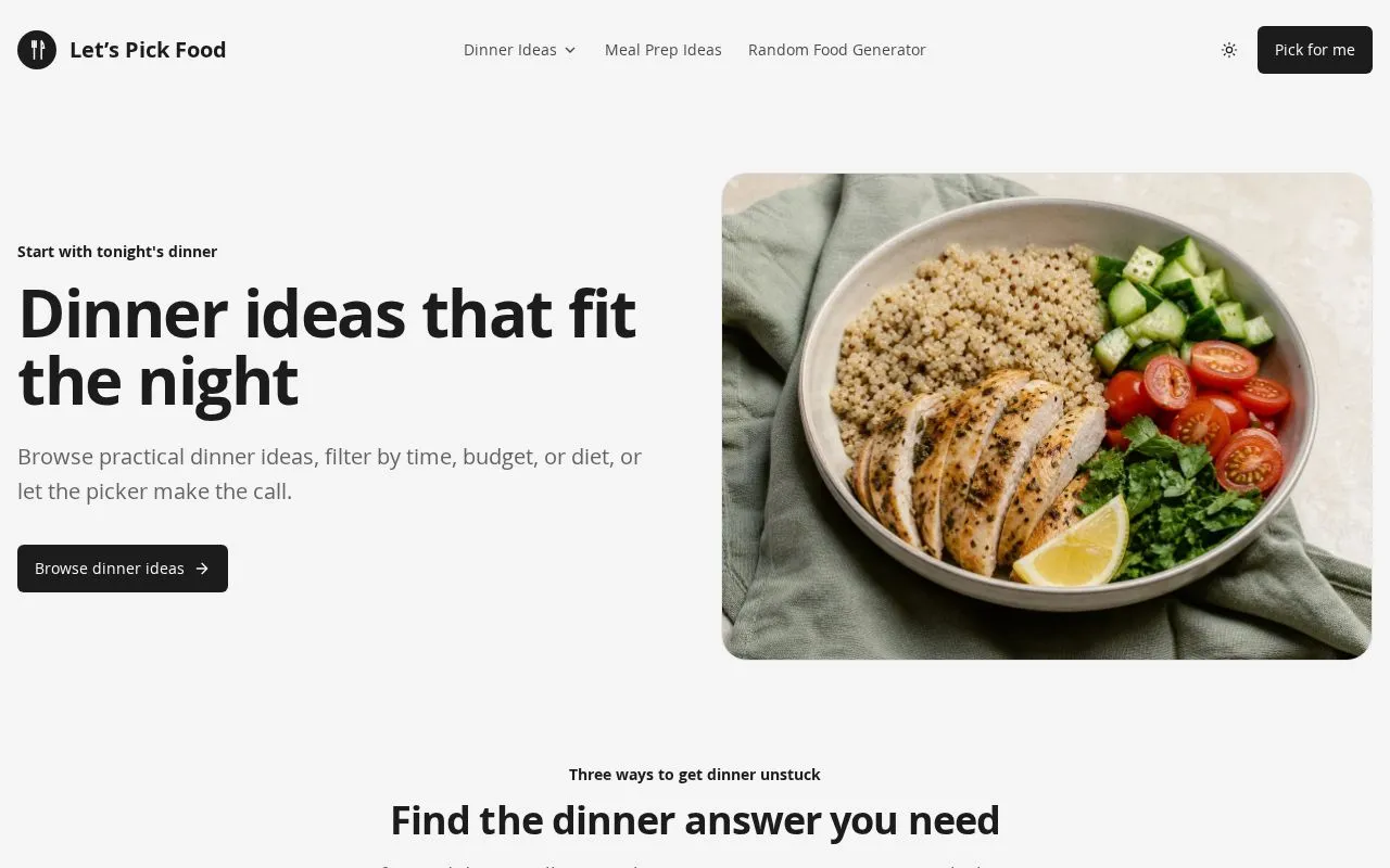 Let’s Pick Food homepage screenshot