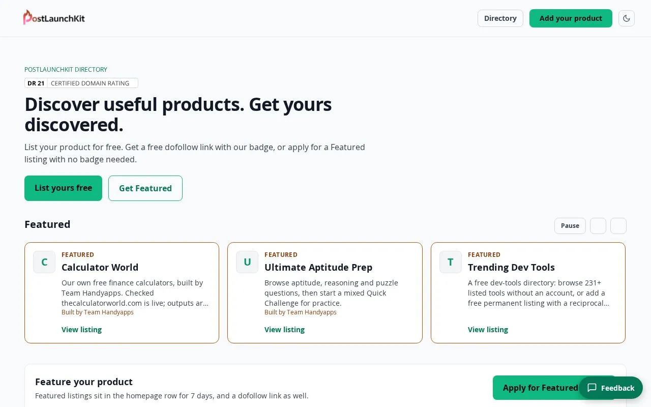 PostLaunchKit homepage screenshot