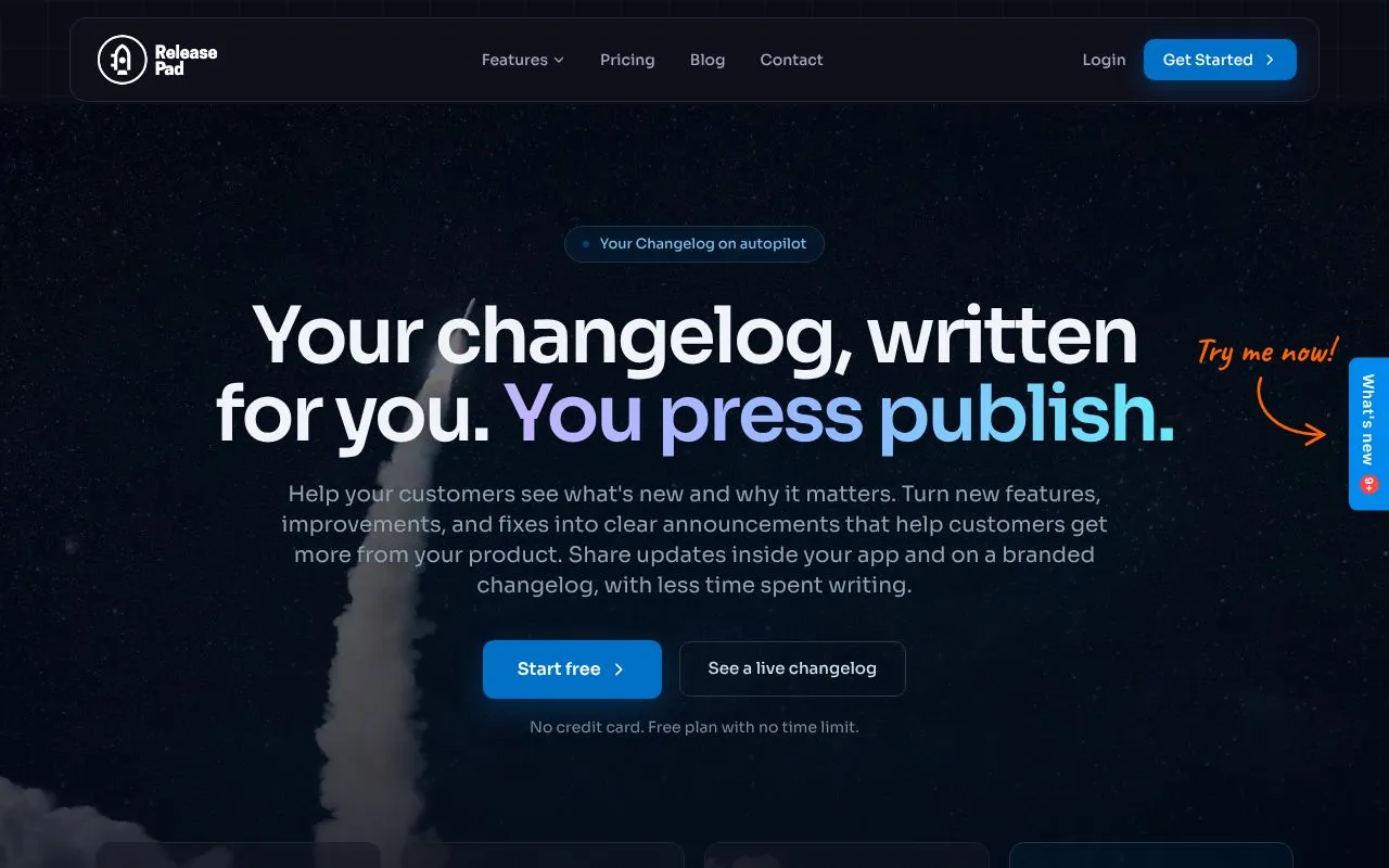 ReleasePad homepage screenshot