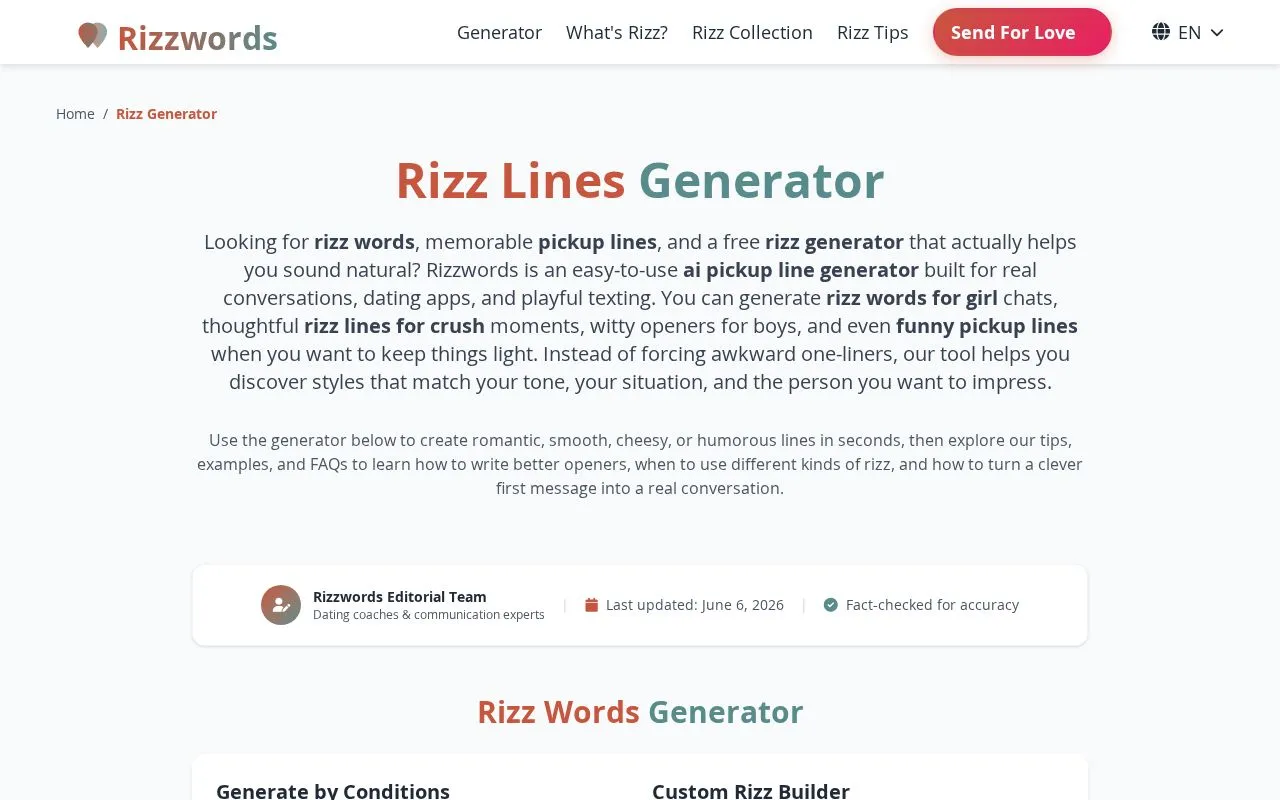 Rizzwords homepage screenshot