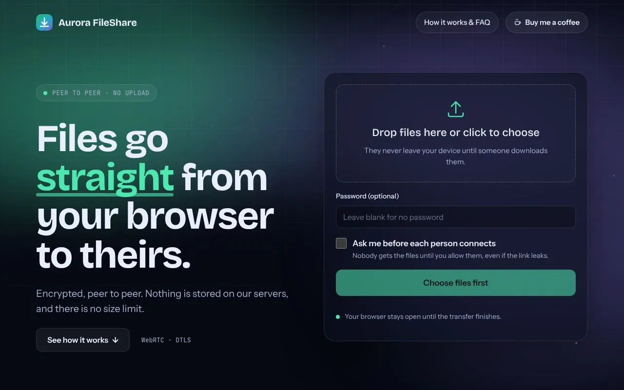 Aurora FileShare homepage screenshot