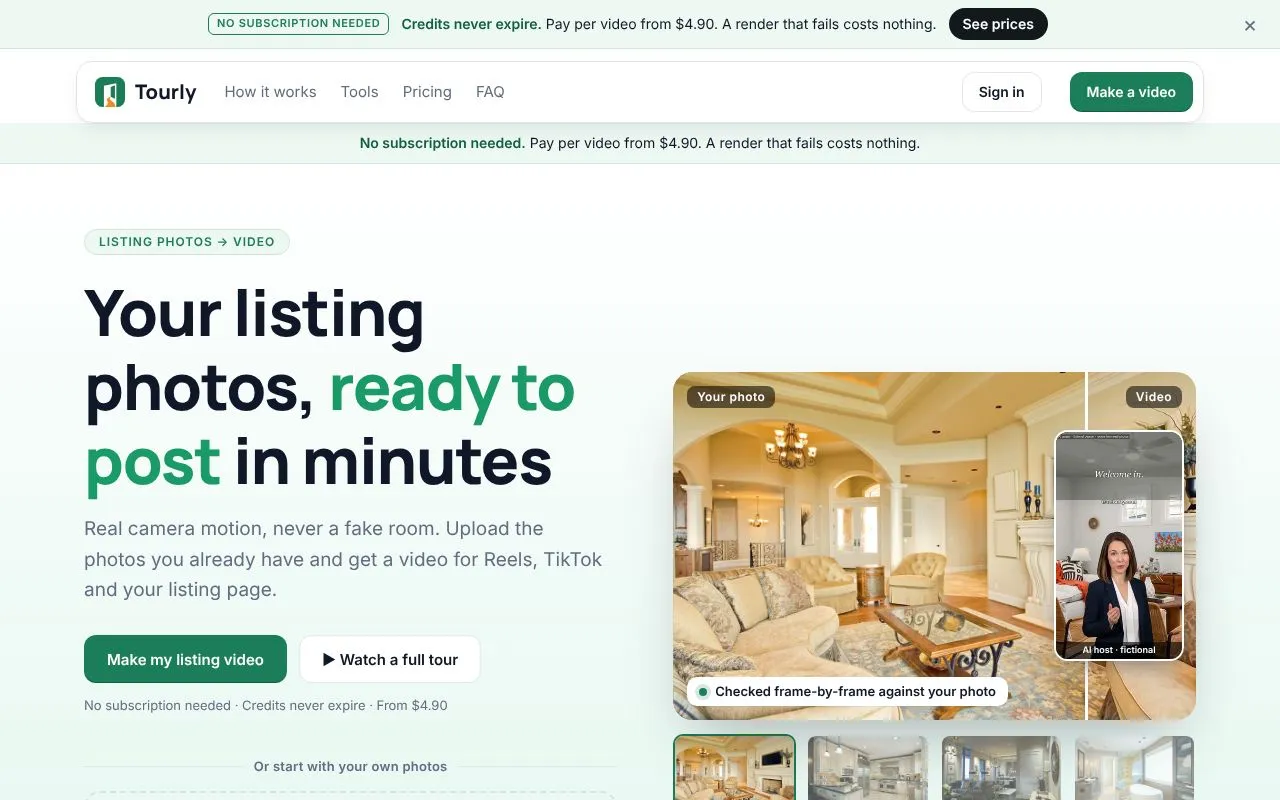 Tourly homepage screenshot