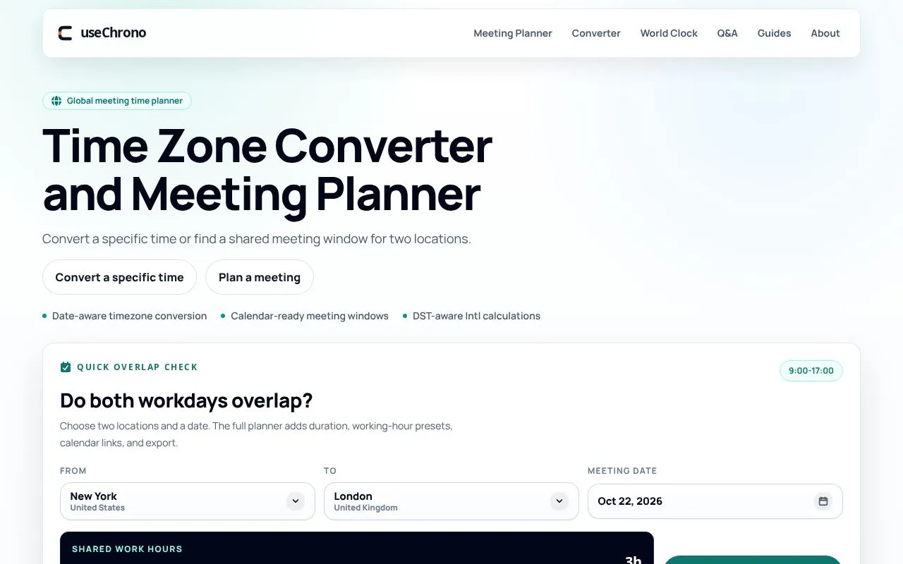 useChrono homepage screenshot
