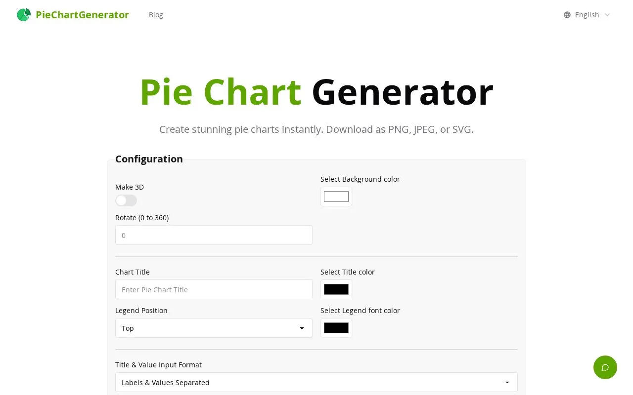 PieChartGenerator homepage screenshot