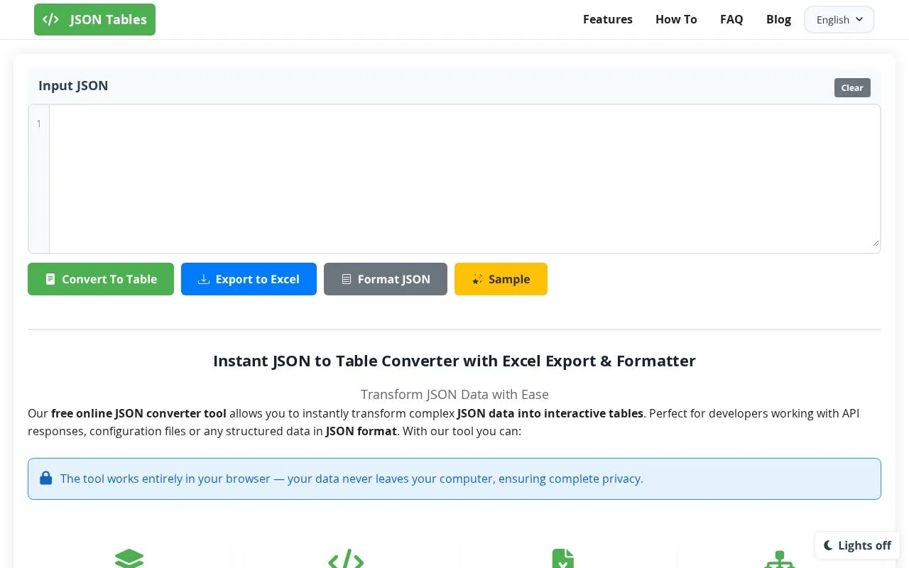 JSON Tables homepage screenshot