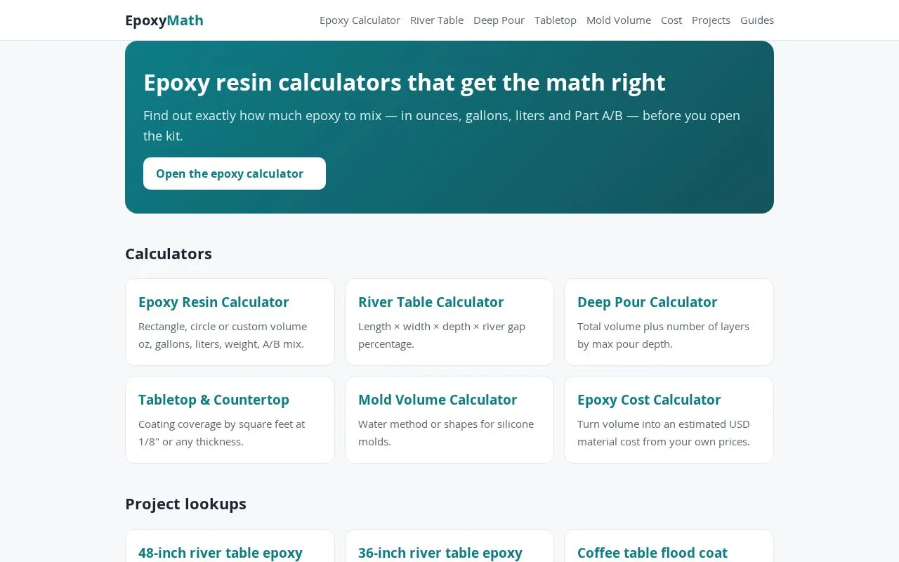 EpoxyMath homepage screenshot