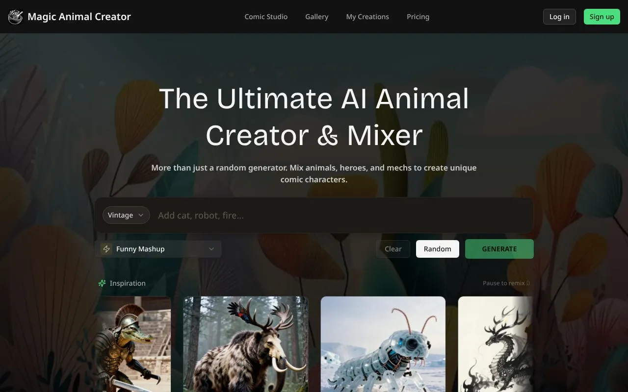 Magic Animal Creator homepage screenshot