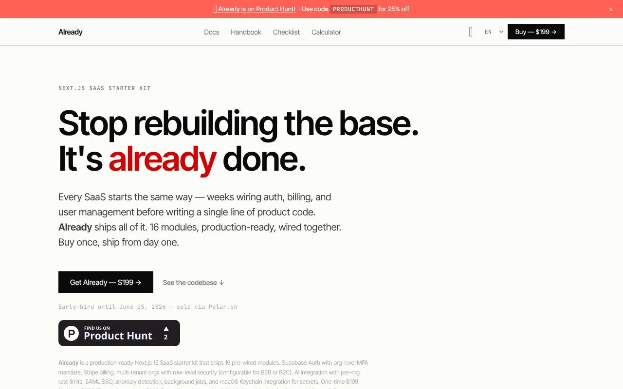 Already homepage screenshot