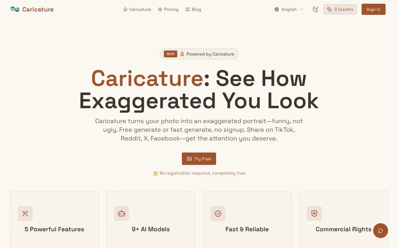 Caricature homepage screenshot