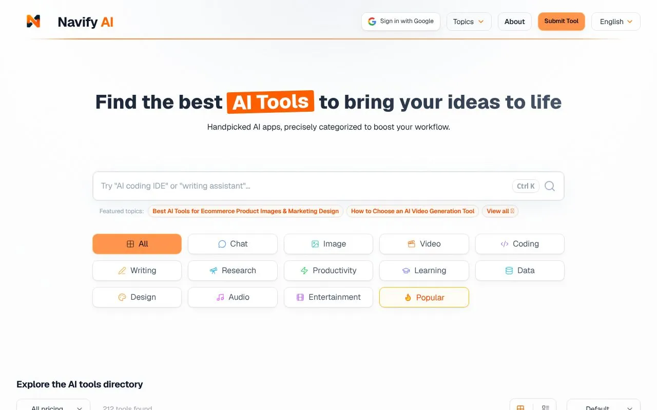 Navify AI homepage screenshot