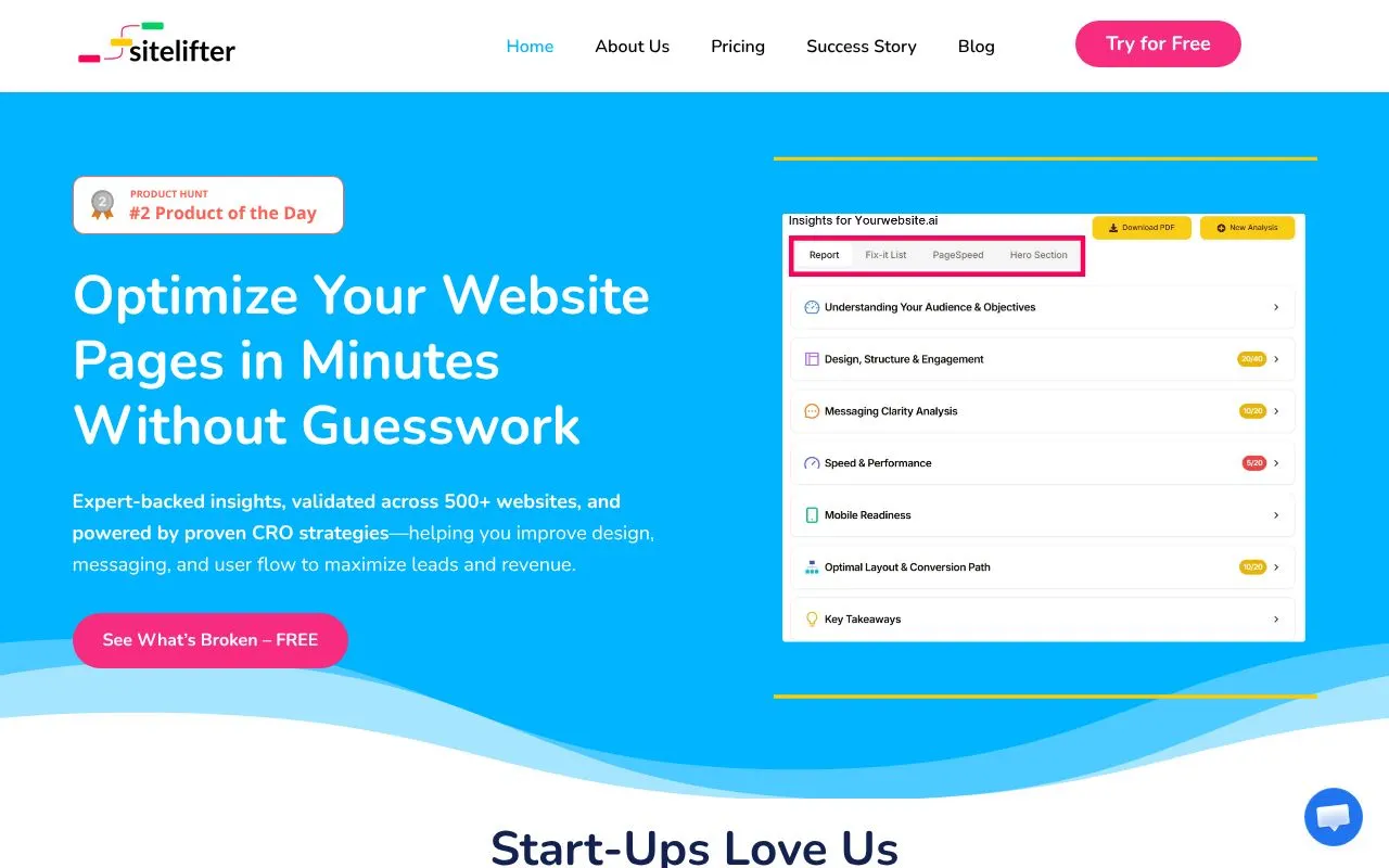Sitelifter homepage screenshot