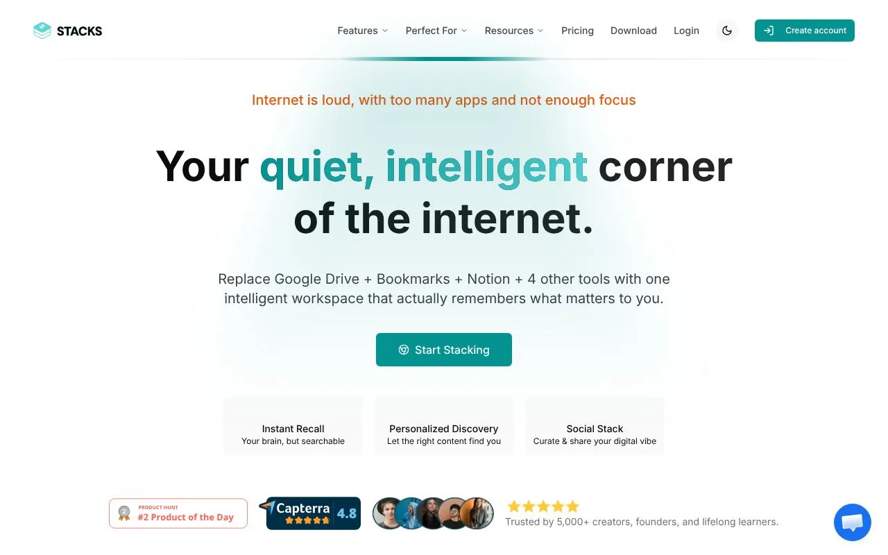 Stacks homepage screenshot