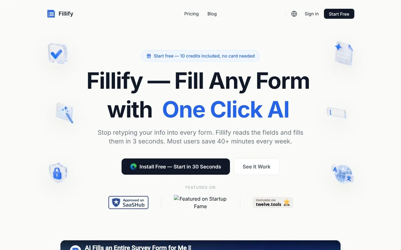 Fillify homepage screenshot