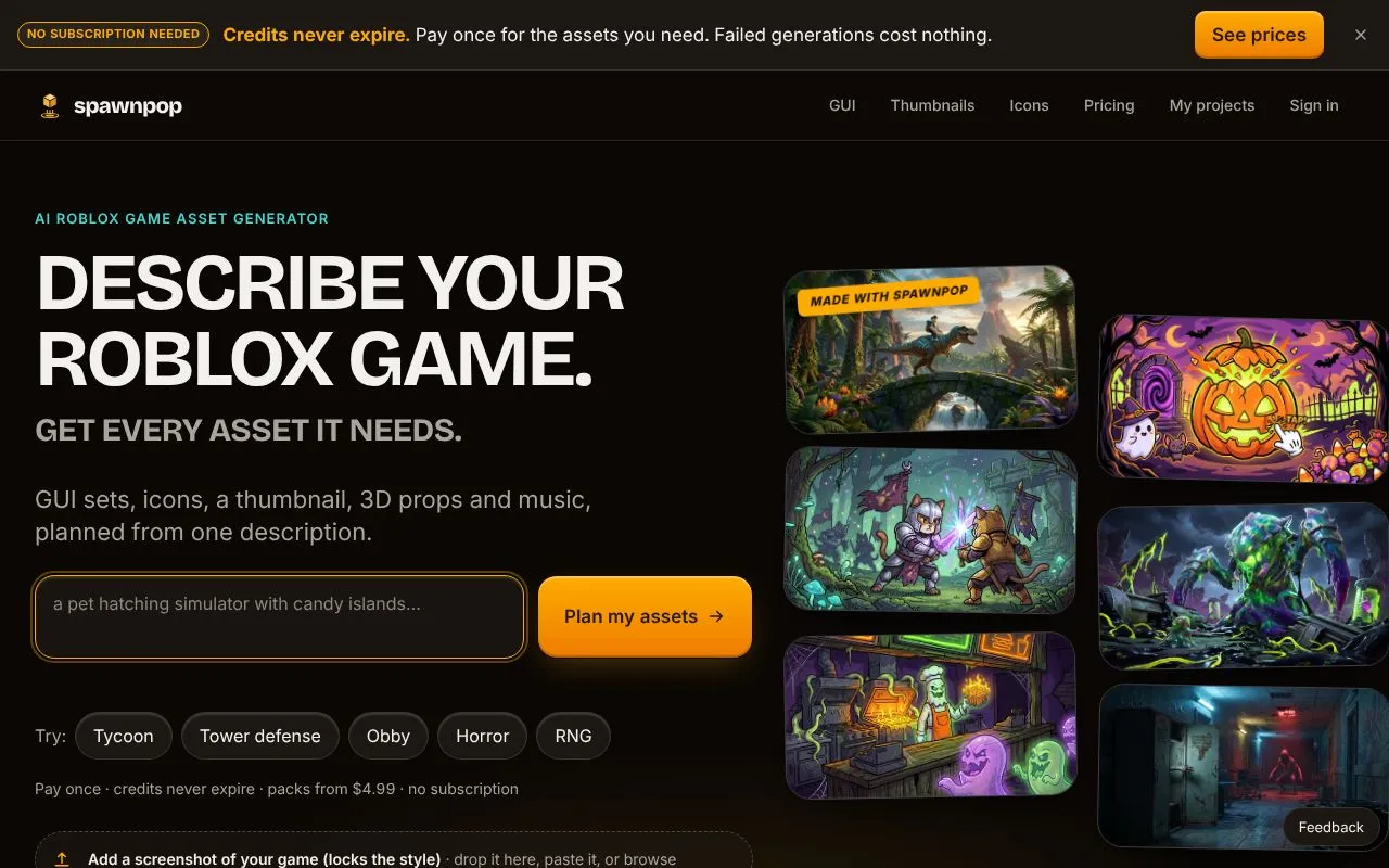 spawnpop homepage screenshot