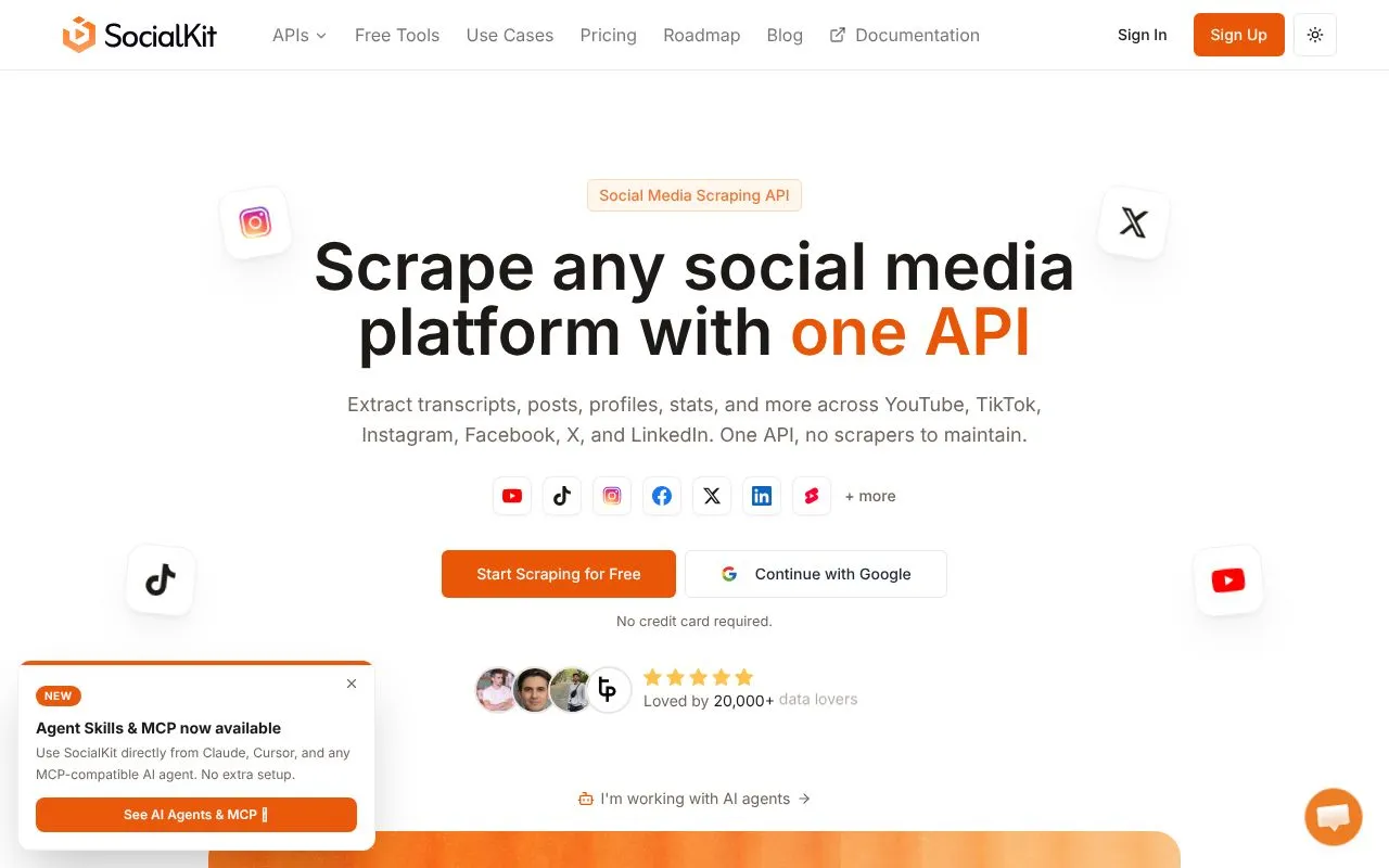 SocialKit homepage screenshot