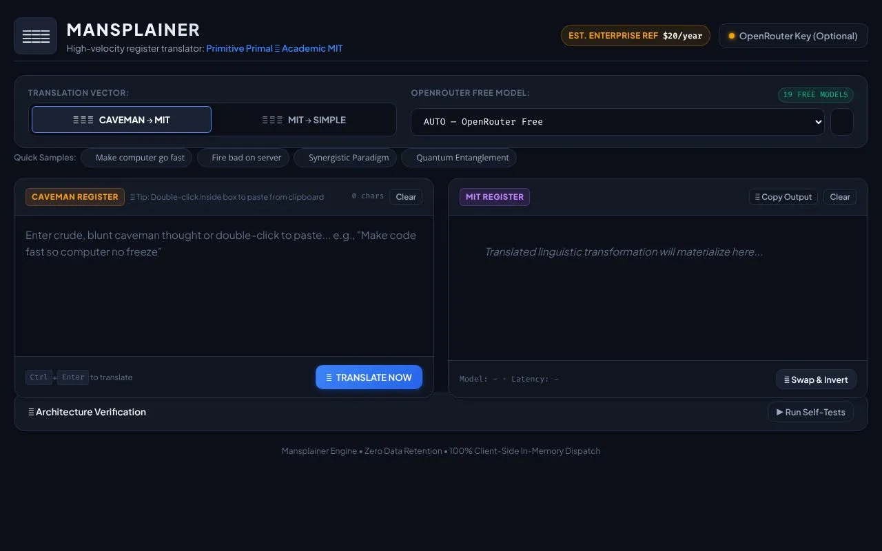 Mansplainer homepage screenshot