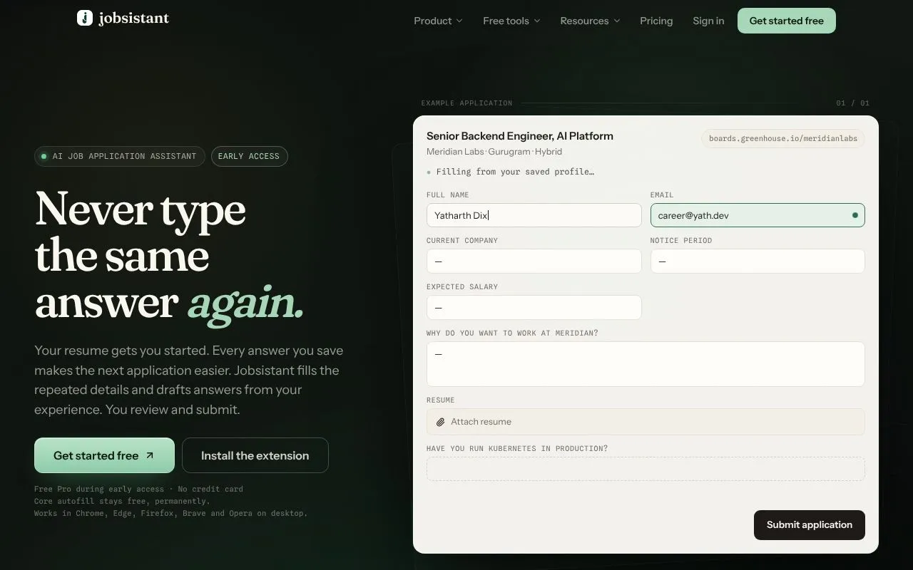 Jobsistant homepage screenshot