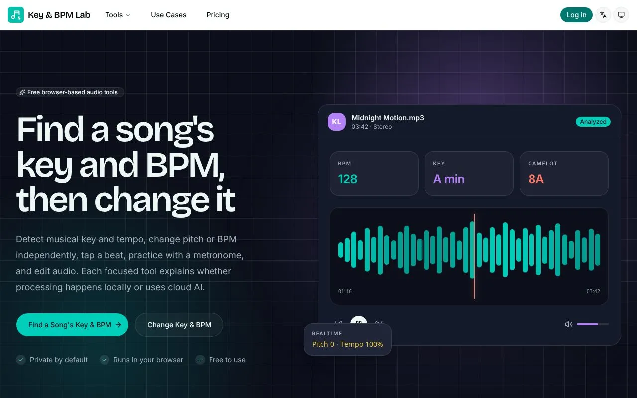 Key & BPM Lab homepage screenshot