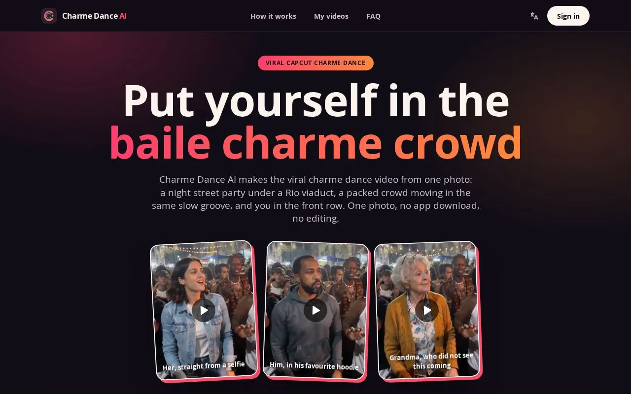 Charme Dance AI homepage screenshot