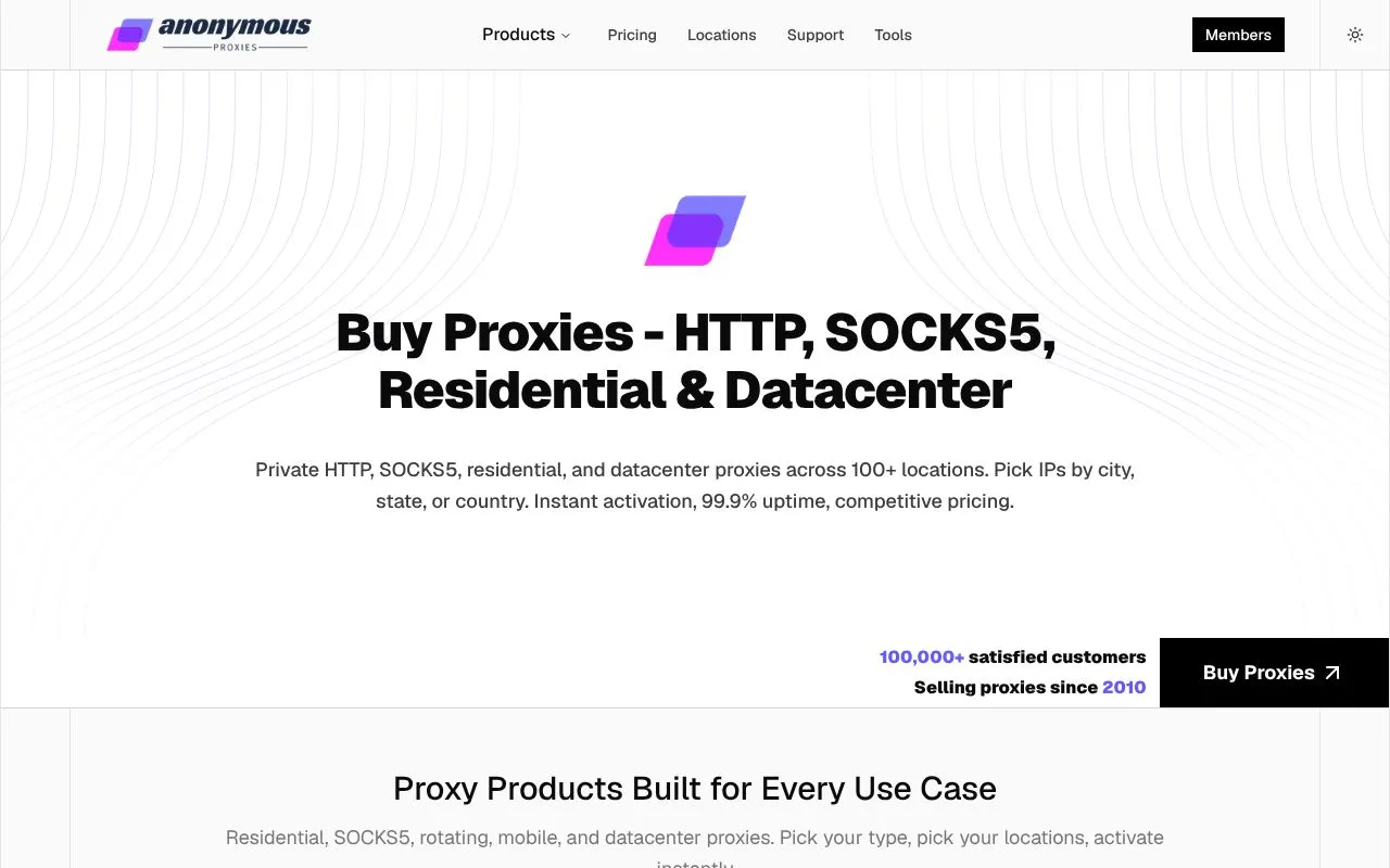 Anonymous Proxies homepage screenshot