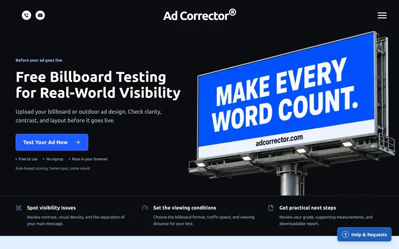 Ad Corrector homepage screenshot