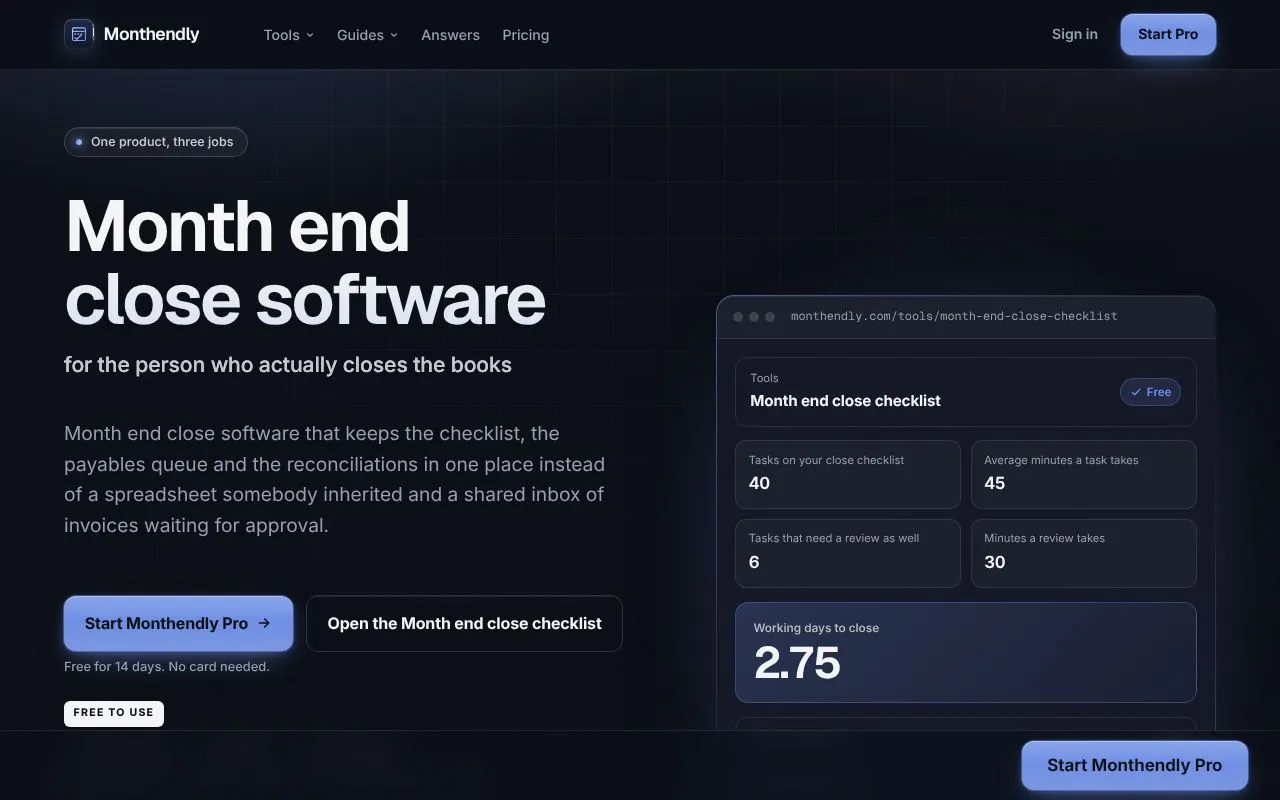 Monthendly homepage screenshot