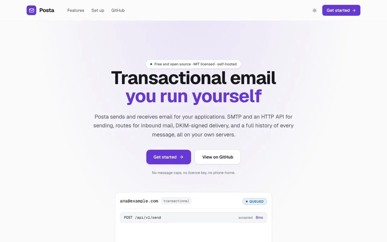 Posta homepage screenshot