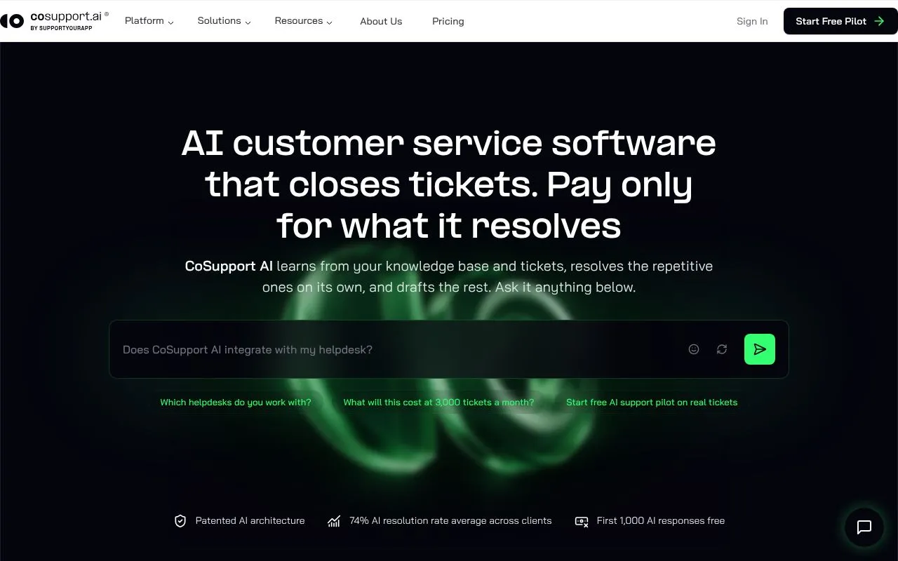 CoSupport AI homepage screenshot