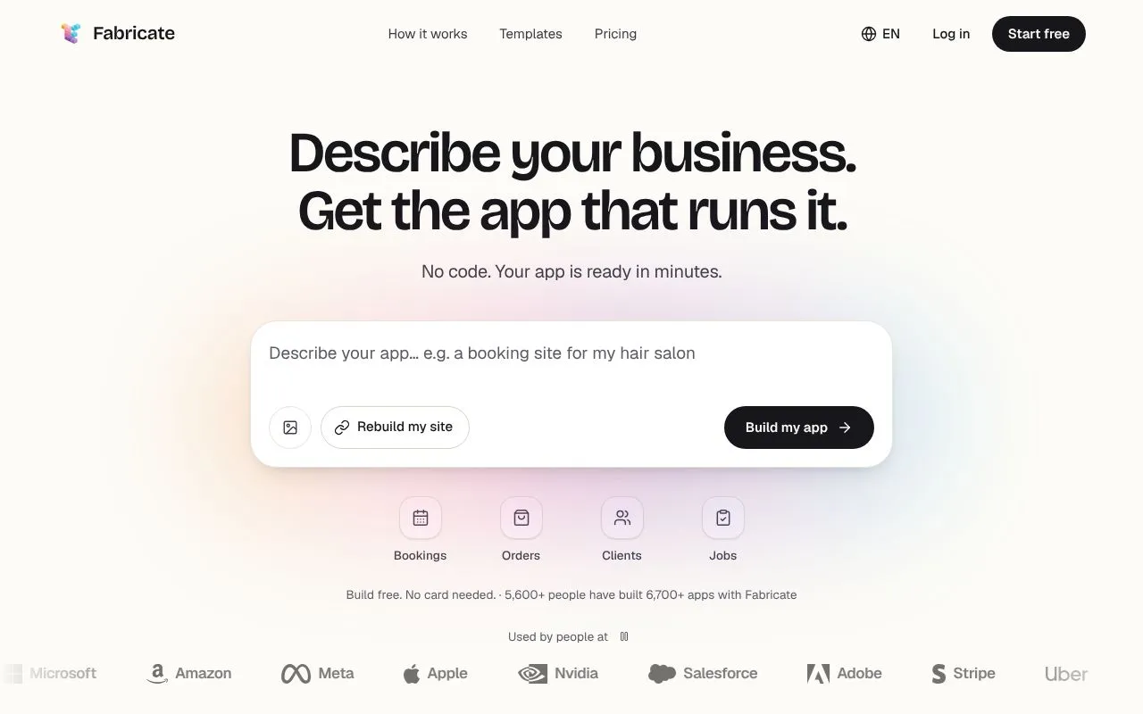 Fabricate homepage screenshot