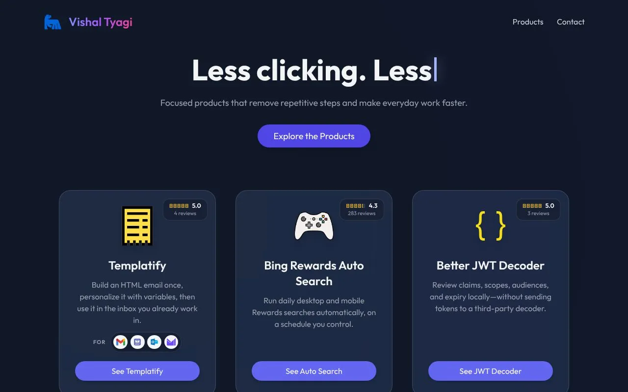 Vishal Tyagi homepage screenshot