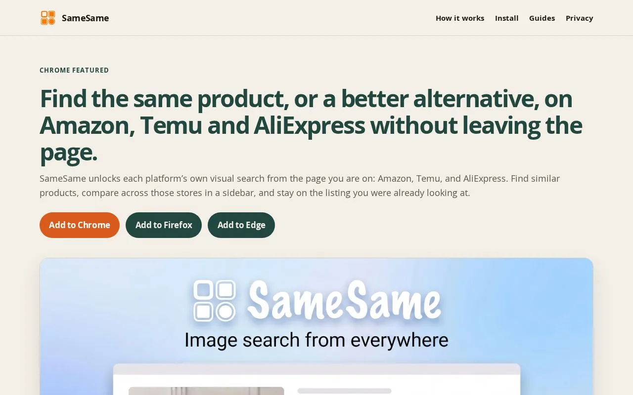 SameSame homepage screenshot
