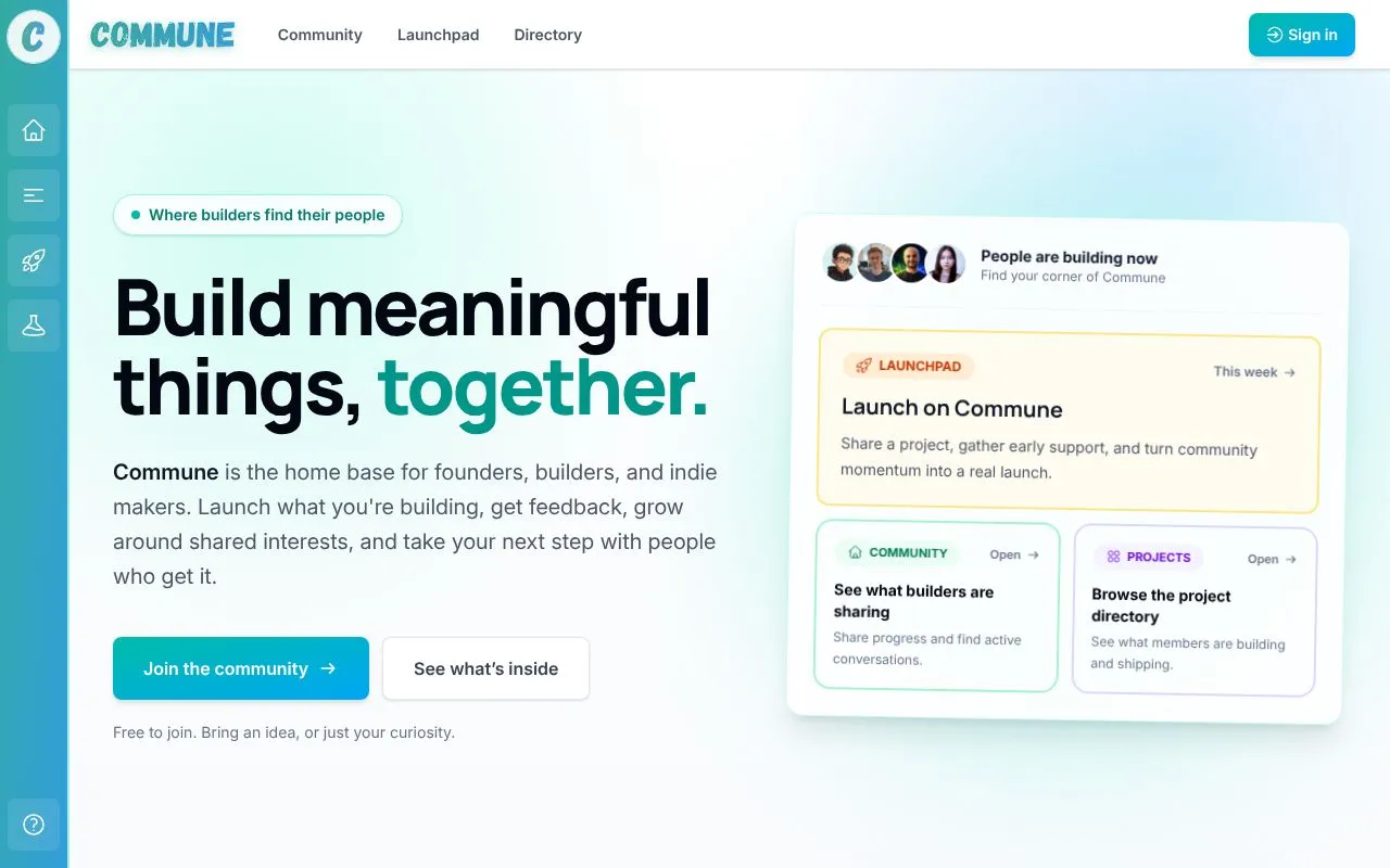 Commune homepage screenshot