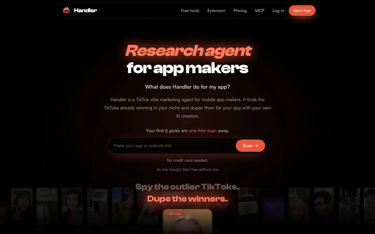 Handler homepage screenshot