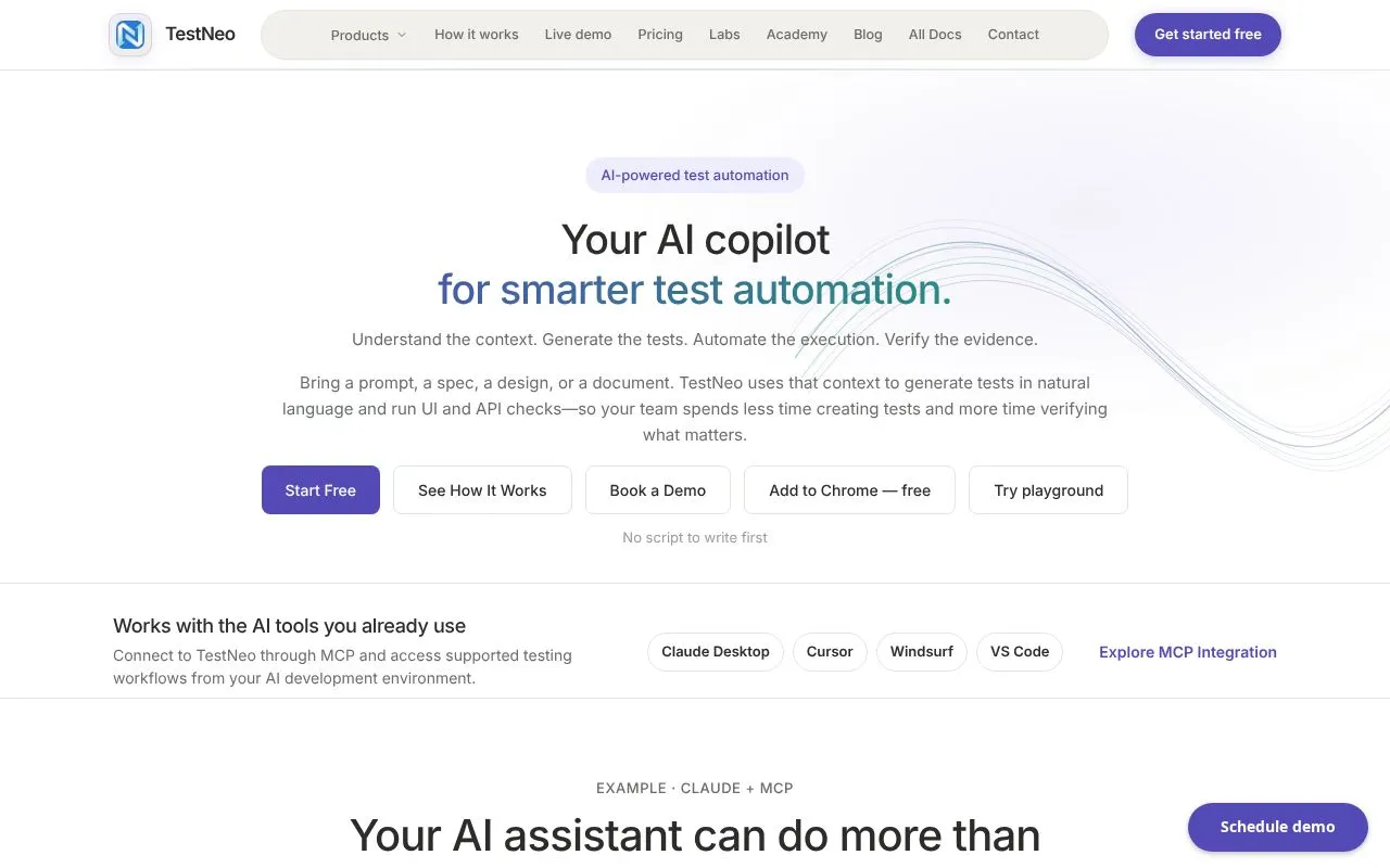 TestNeo homepage screenshot