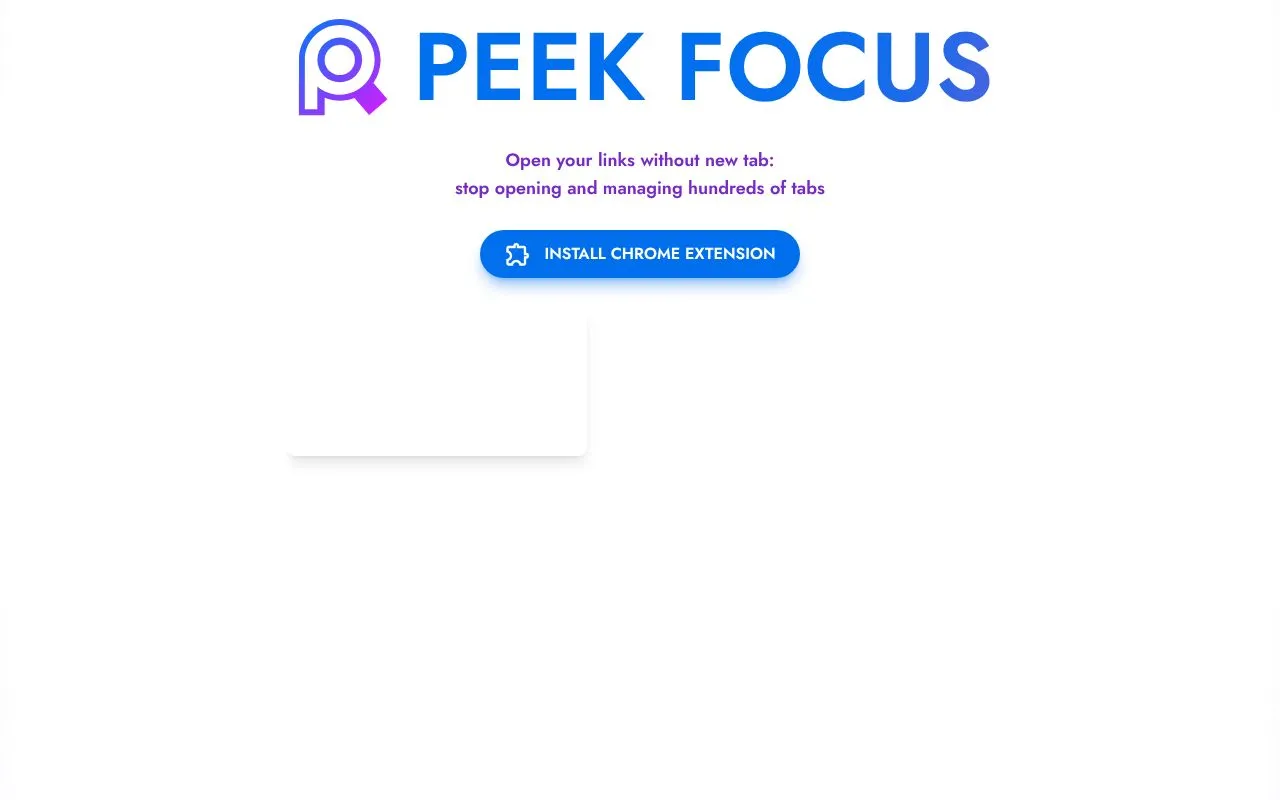 PeekFocus homepage screenshot