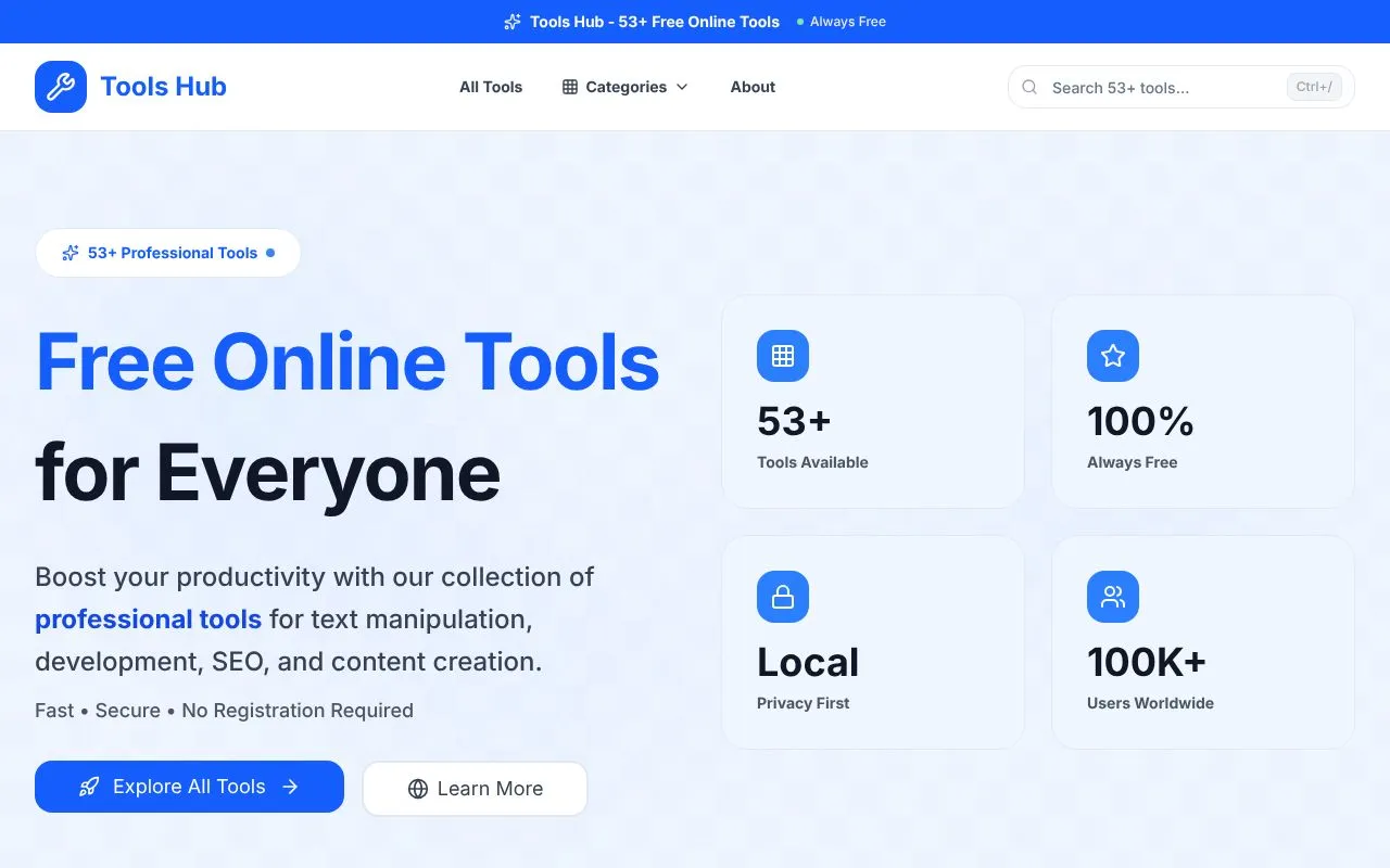 Tools Hub homepage screenshot