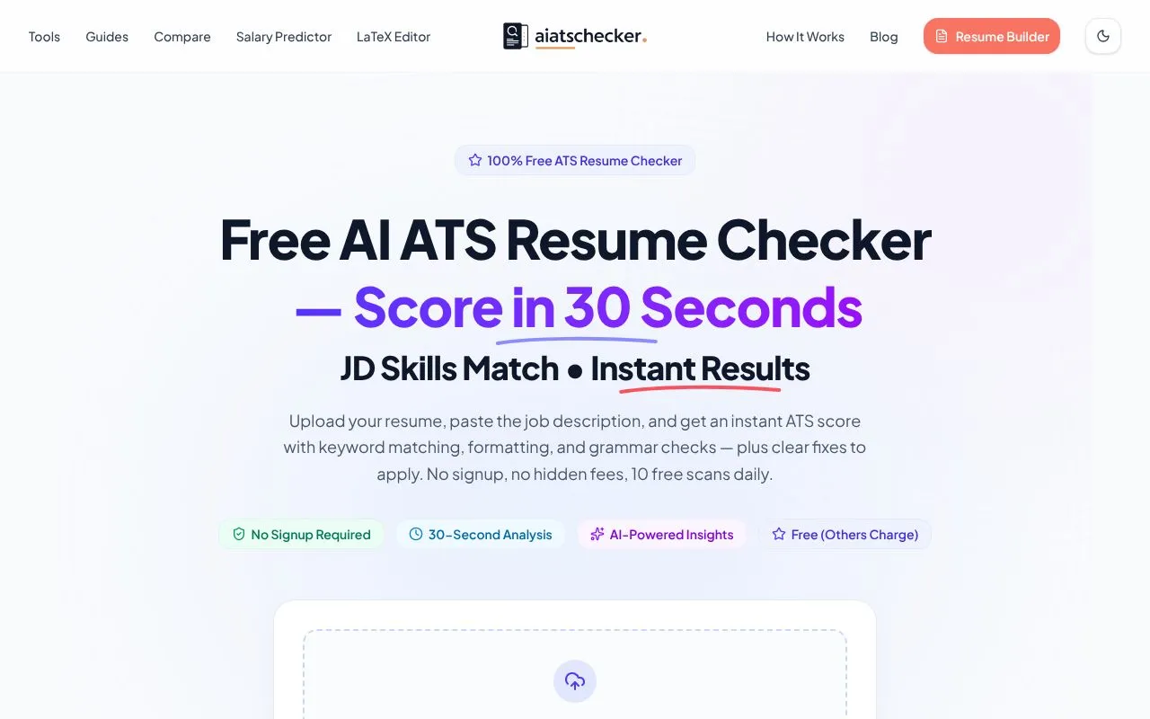 AI ATS Checker homepage screenshot