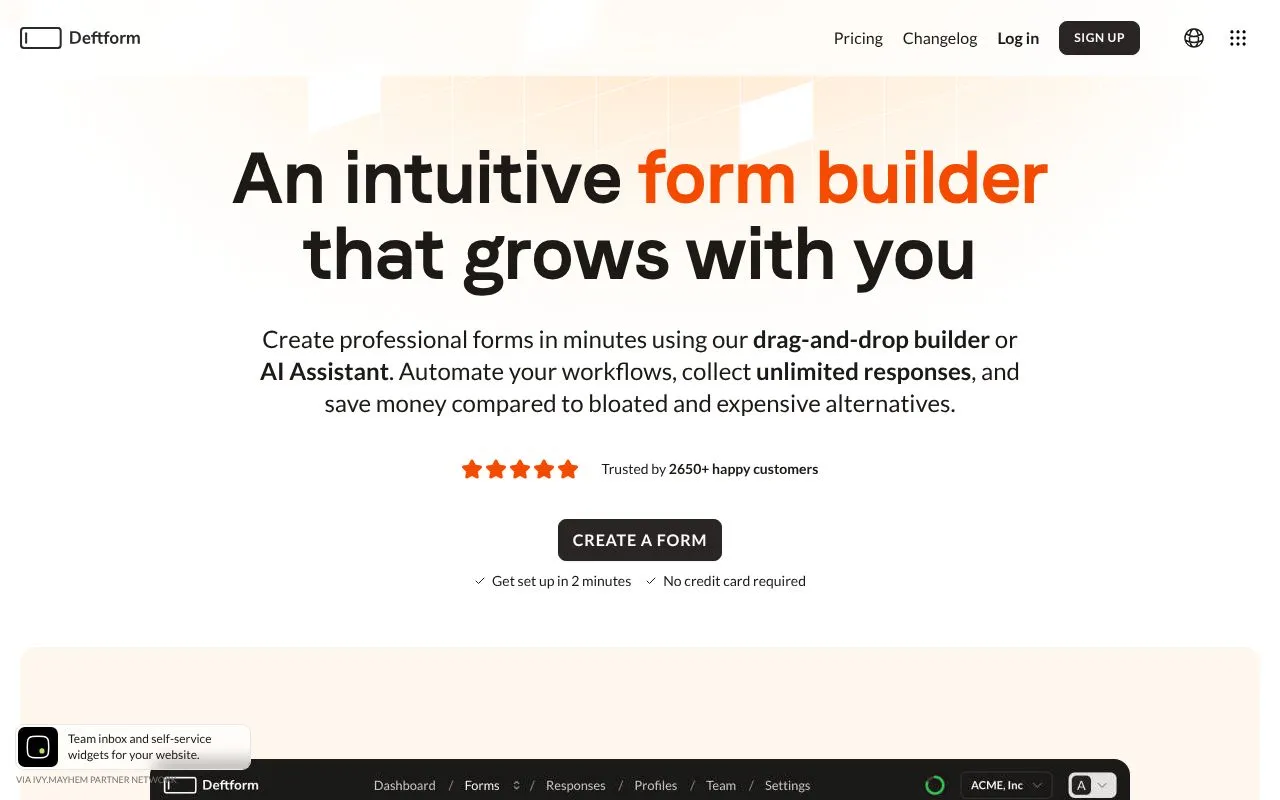 Deftform homepage screenshot