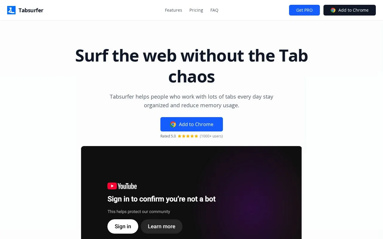 Tabsurfer homepage screenshot