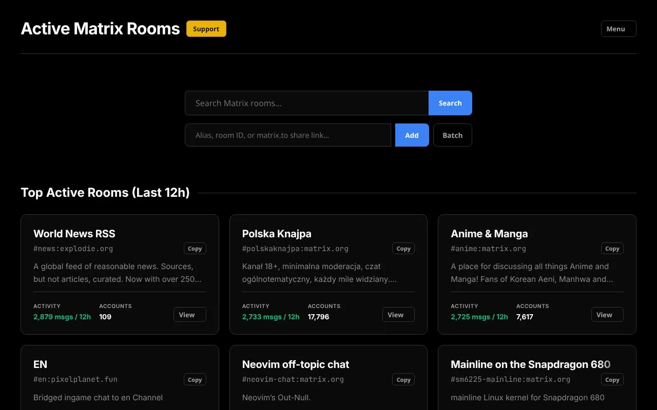Active Matrix Rooms homepage screenshot