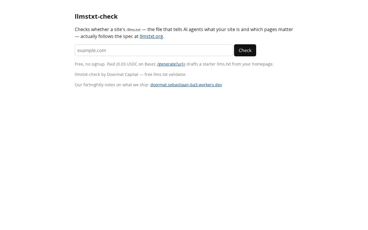 llmstxt-check homepage screenshot