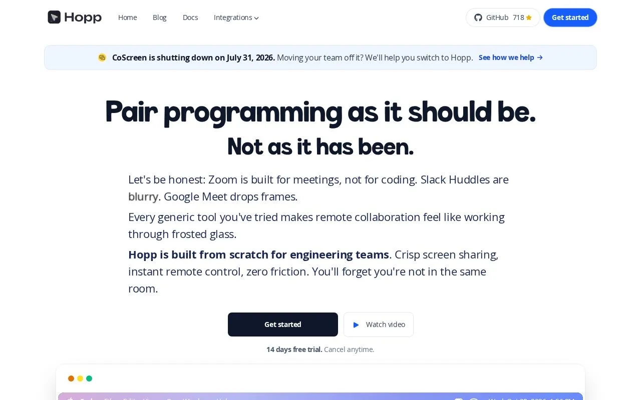 Hopp homepage screenshot