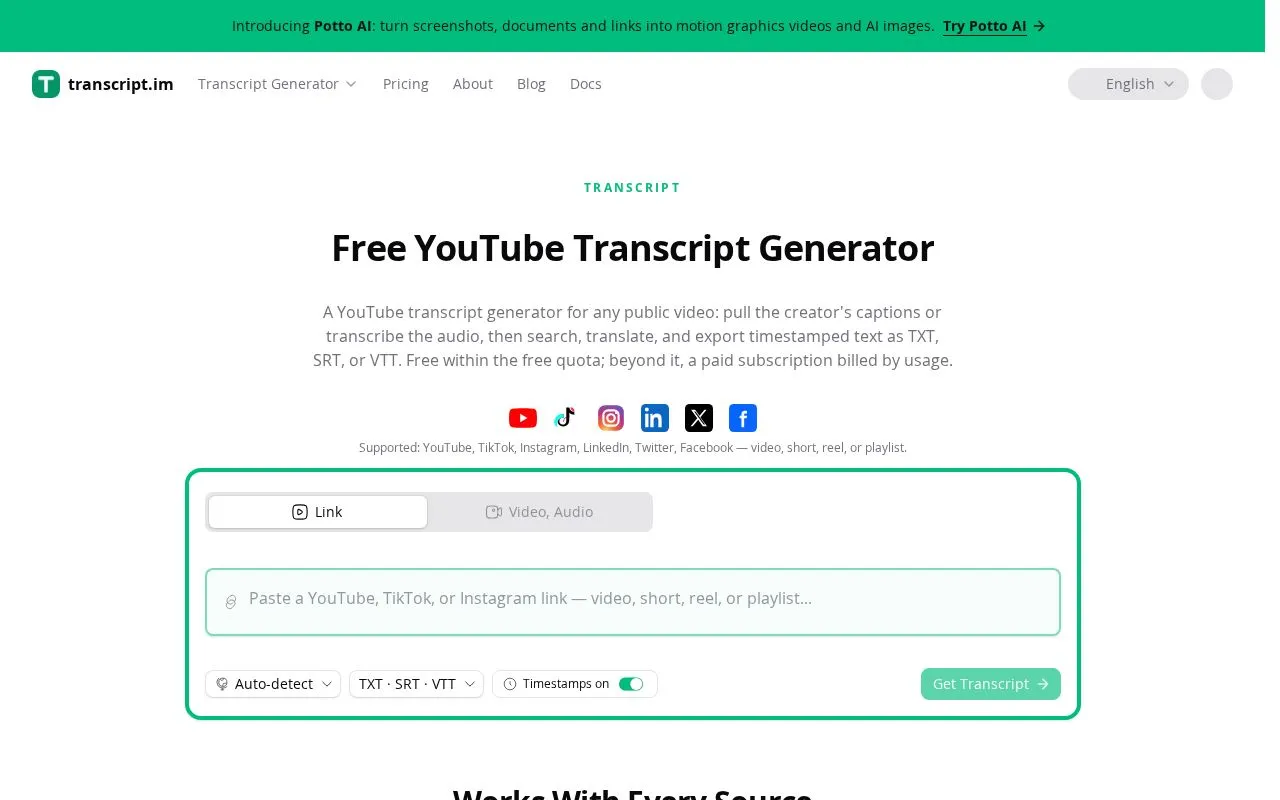 transcript.im homepage screenshot